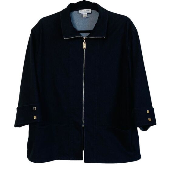 St John Sport by Marie Gray Black Denim Zip Up Jacket Sz S - Picture 12 of 12